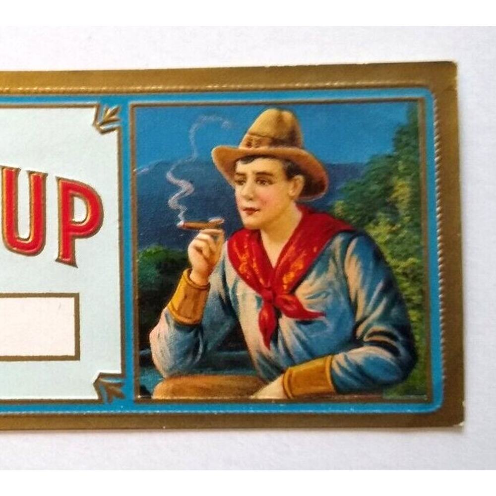 Round Up Cigar Tobacco Box Paper Label Cowboy Western Embossed Vintage Original